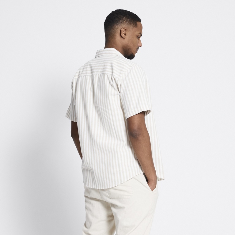 Short sleeve linen blend shirt "Isak Stripe" Light Beige